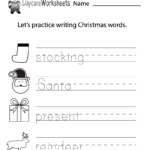 Free Preschool Christmas Writing Worksheet For Free Christmas Handwriting Worksheets