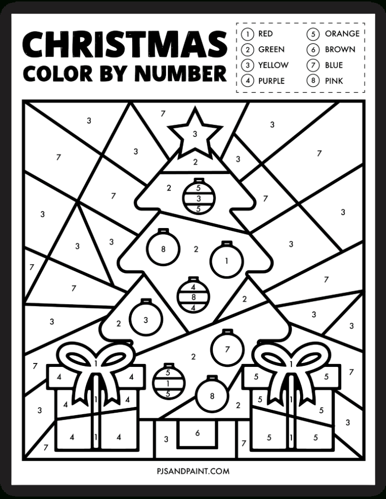 Free Printable Christmas Colornumber Worksheet - Pjs And Paint pertaining to Christmas Worksheets Color By Number