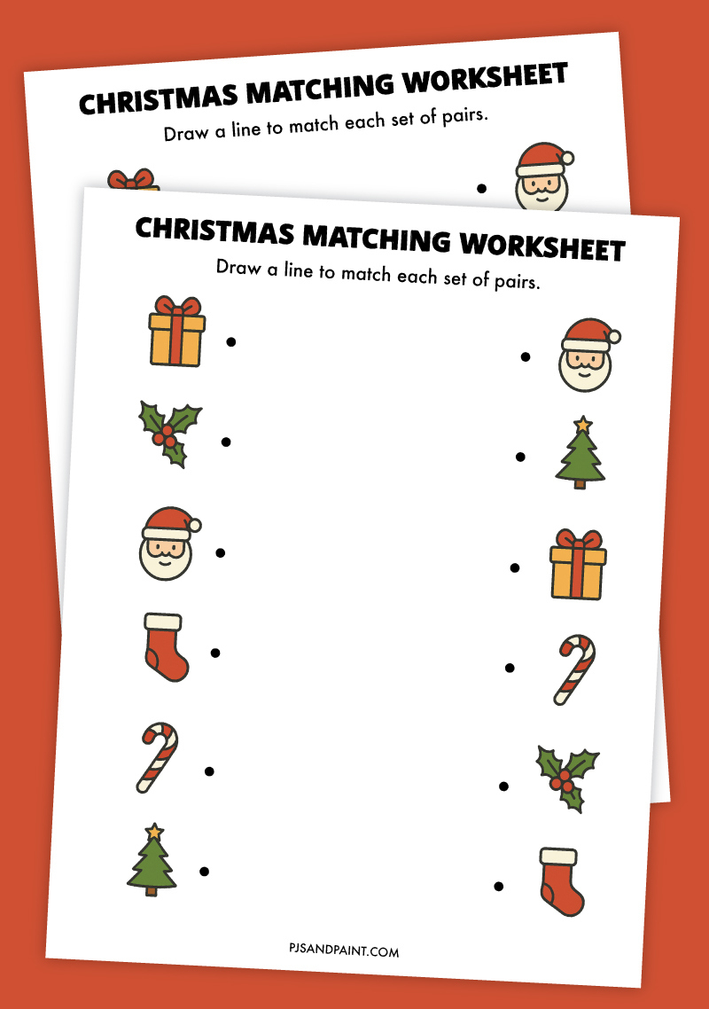 Free Printable Christmas Matching Worksheet - Pjs And Paint throughout Christmas Word Match Worksheets