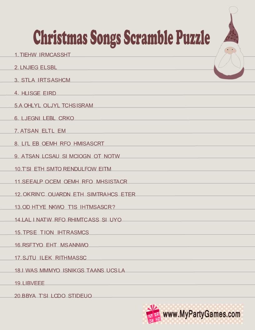 Free Printable Christmas Songs Scramble Puzzle pertaining to Christmas Song Riddles Worksheets