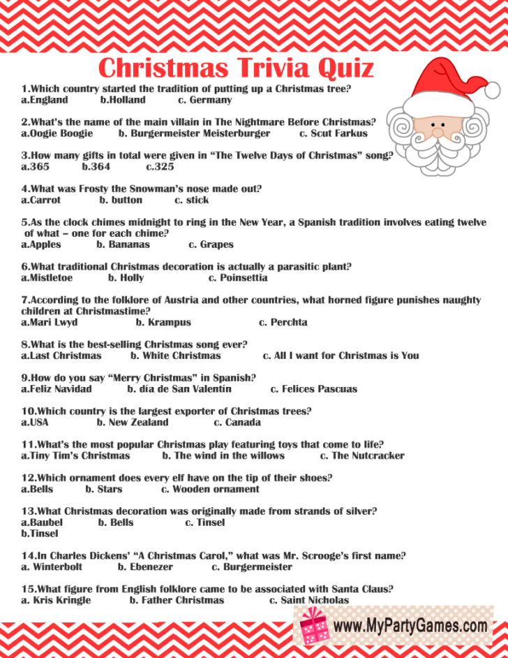 Christmas Trivia Worksheets