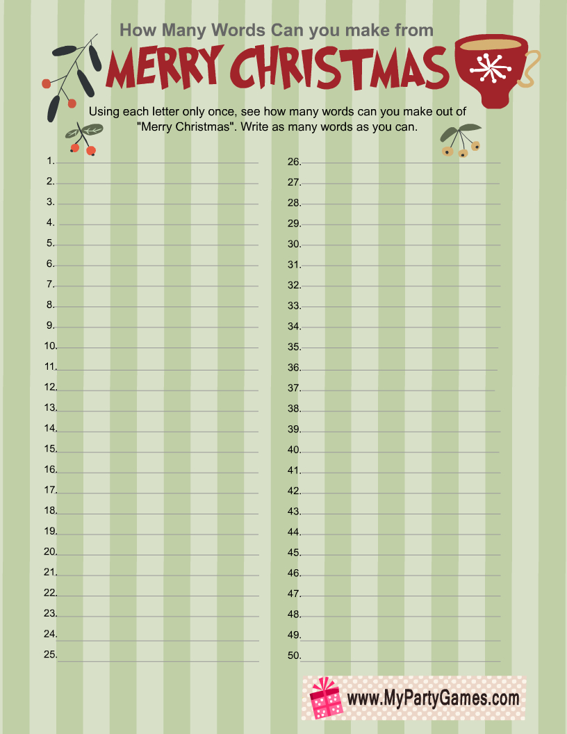Free Printable How Many Words Can You Make? Christmas Game pertaining to How Many Words Can You Make Out Of Christmas Worksheets