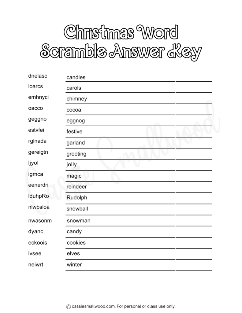 Fun Christmas Word Scrambles (With Answers) - Cassie Smallwood intended for Scrambled Christmas Worksheets Answers