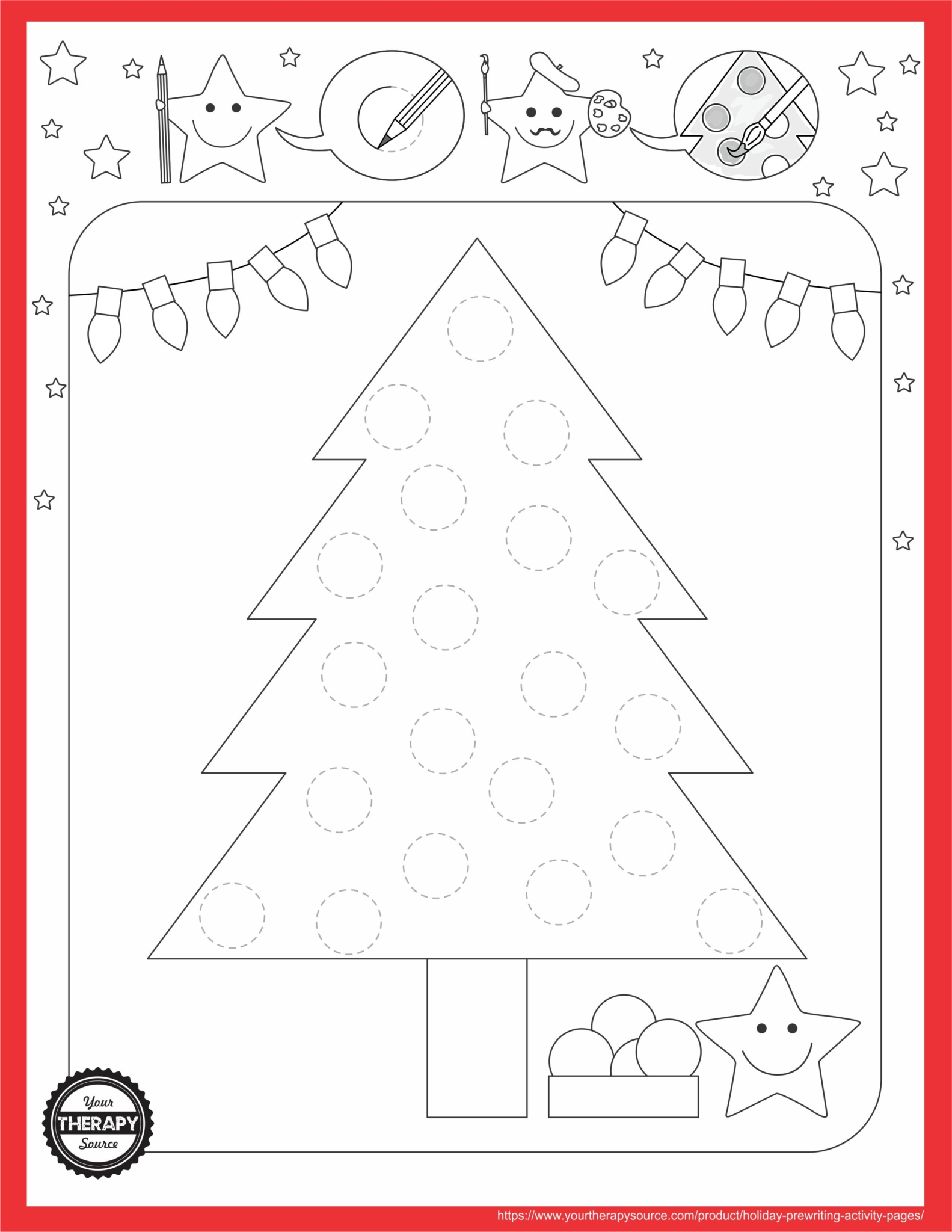 Holiday Tree Prewriting Activity Page - Your Therapy Source intended for Christmas Pre Writing Worksheets