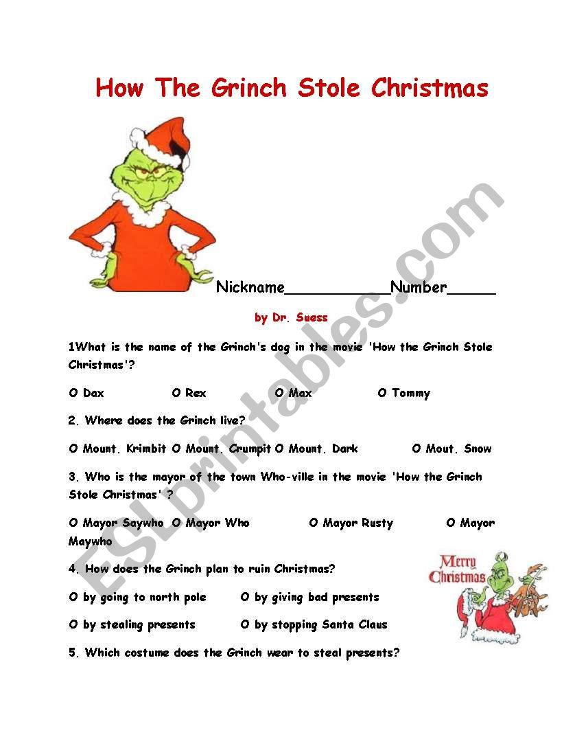 How The Grinch Stole Christma - Esl Worksheetajarnglyn pertaining to How the Grinch Stole Christmas Worksheets Kindergarten