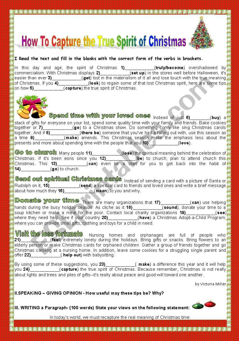 How To Capture The True Spirit Of Christmas - Esl Worksheet throughout Got The Christmas Spirit Worksheets