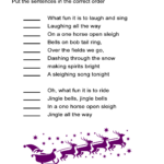 Jingle Bells For Kids Worksheet: Re Order The Song Lyrics Activity For Christmas Song Lyrics Worksheets