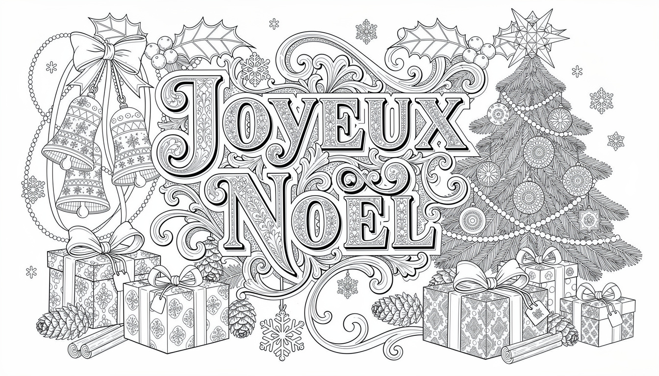 Joyeux Noël Christmas Coloring Page - Intricate Adult Design pertaining to French Christmas Colouring Worksheets