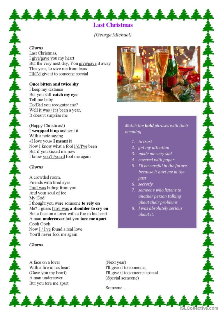 Last Christmas - Song Worksheet Son…: English Esl Worksheets Pdf &amp;amp; Doc inside Last Christmas Song Worksheets