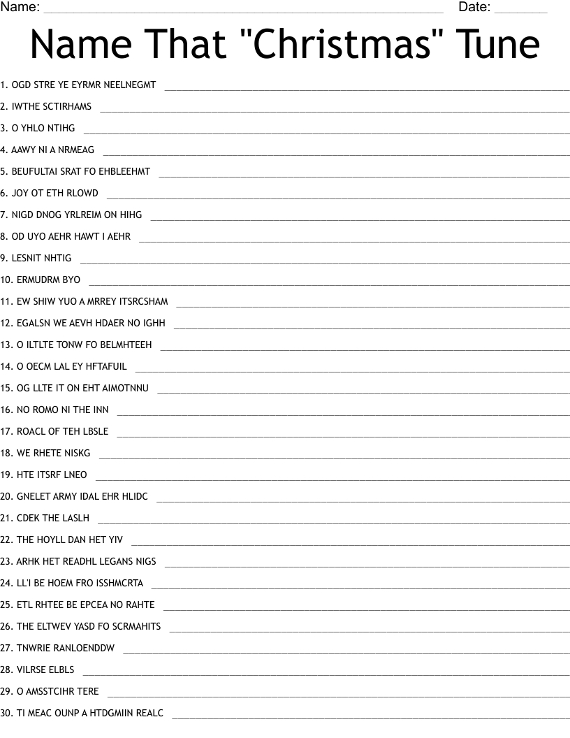 Name That &amp;quot;Christmas&amp;quot; Tune Word Scramble - Wordmint pertaining to Name That Christmas Song Worksheets