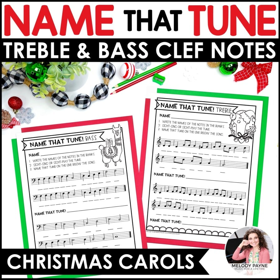 Name That Tune Christmas Music Worksheets In Treble And Bass Clef regarding Can You Name the Christmas Song Worksheets