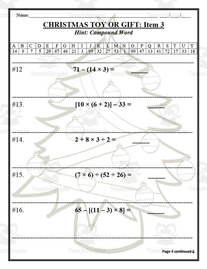 Christmas Order of Operations Worksheets Christmas Order of Operations Worksheets