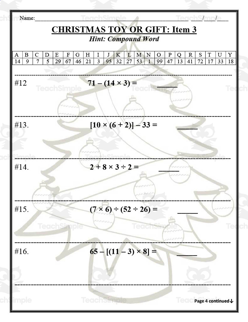 Order Of Operations Christmas Math Packet within Christmas Order of Operations Worksheets