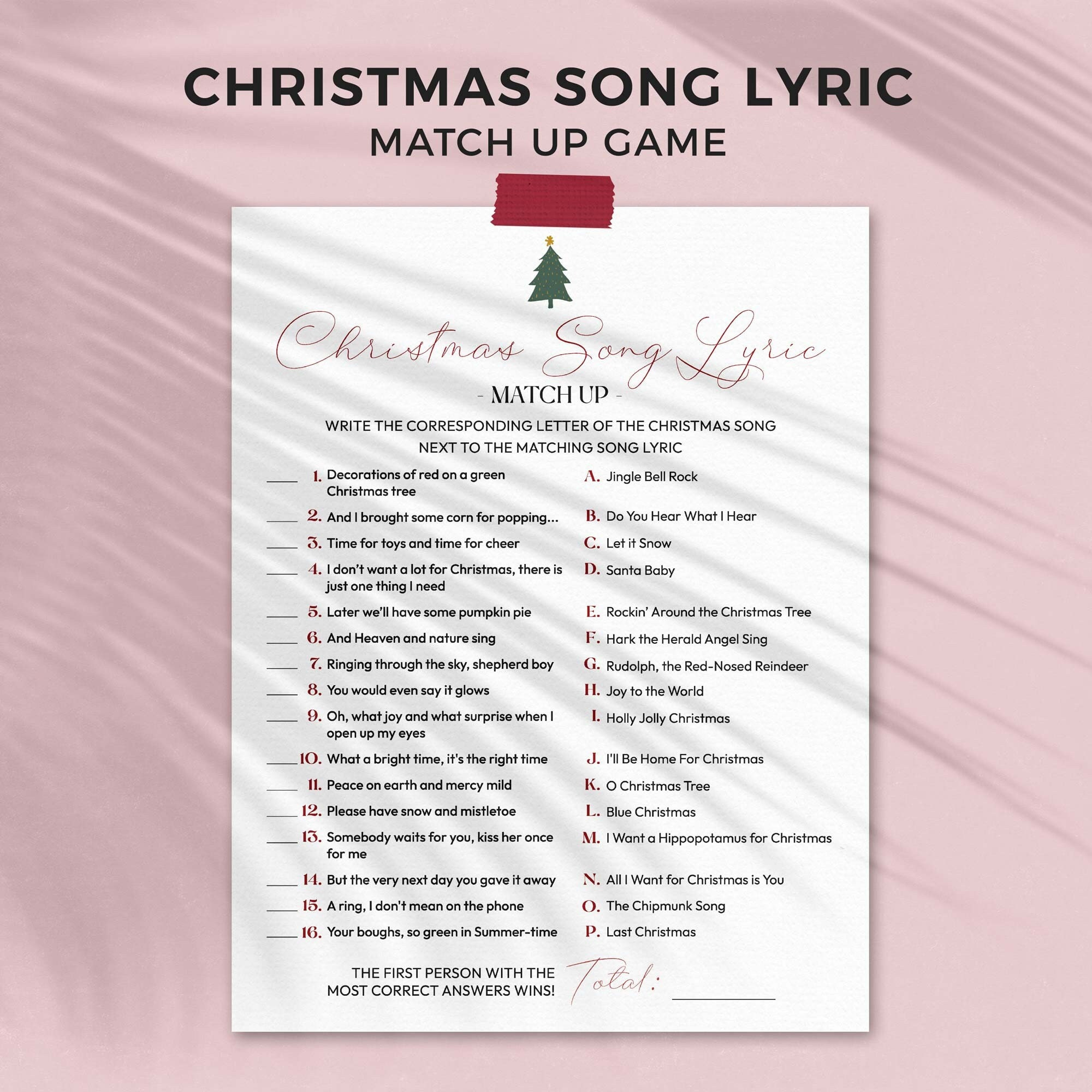 Printable Christmas Song Lyric Match Up Game | Xmas Music Quiz For pertaining to Christmas Song Challenge Worksheets