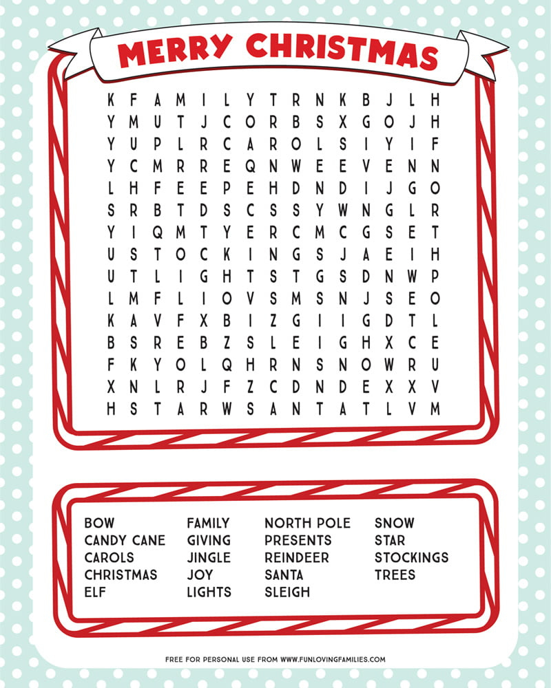 Printable Christmas Word Search - Fun Loving Families inside Free Christmas Word Search Worksheets