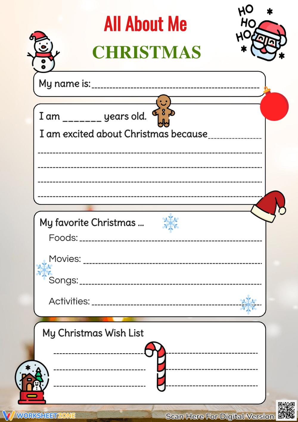 Printable Grade 3 Christmas Writing Worksheets with regard to All About Me Christmas Worksheets