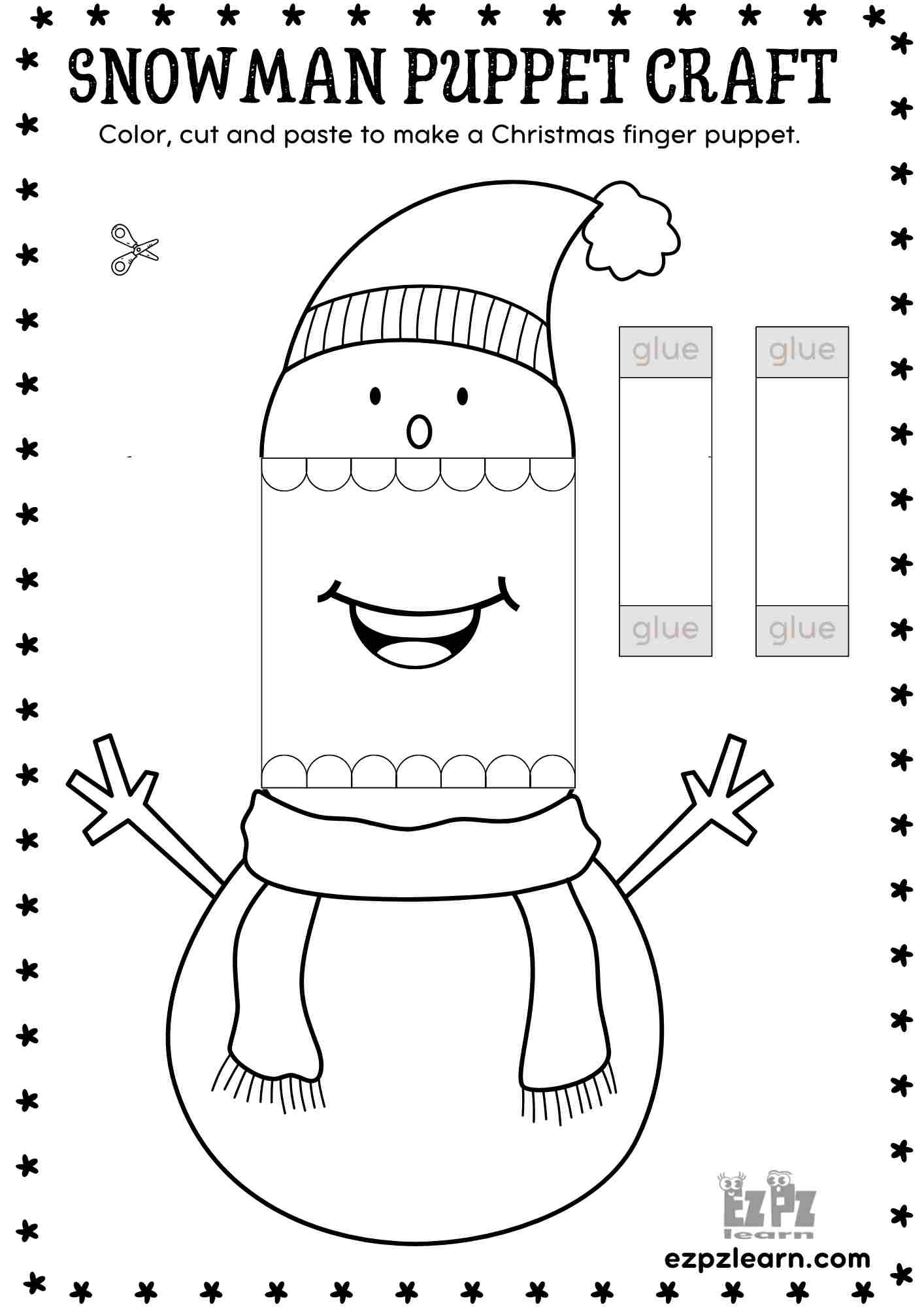 Printable Paper Snowman Christmas Puppet - Festive Diy Craft For with regard to Christmas Color Cut and Paste Worksheets