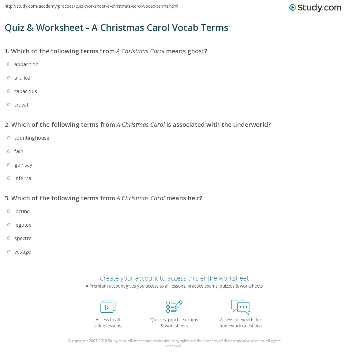 Quiz &amp;amp; Worksheet - A Christmas Carol Vocab Terms | Study inside A Christmas Carol Vocabulary Worksheets Answers