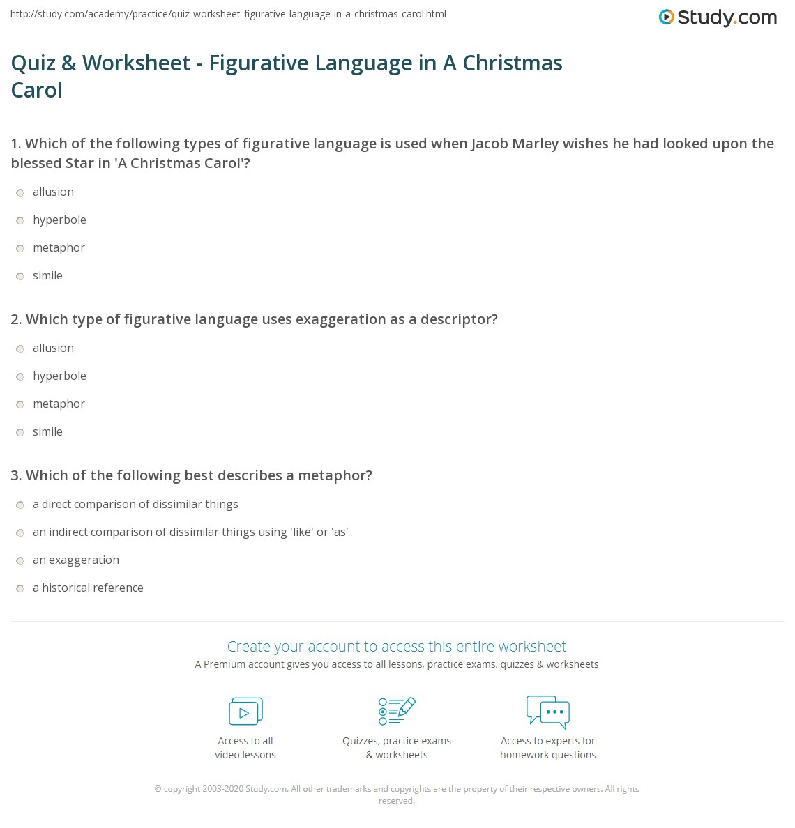 Quiz &amp;amp; Worksheet - Figurative Language In A Christmas Carol inside A Christmas Carol Figurative Language Worksheets