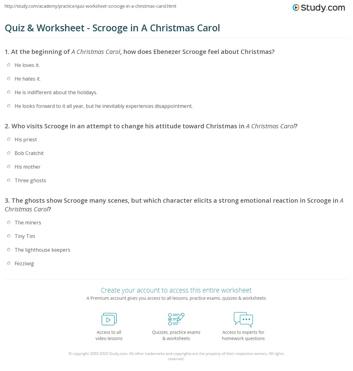 Quiz &amp;amp; Worksheet - Scrooge In A Christmas Carol | Study in A Christmas Carol Character Analysis Worksheets