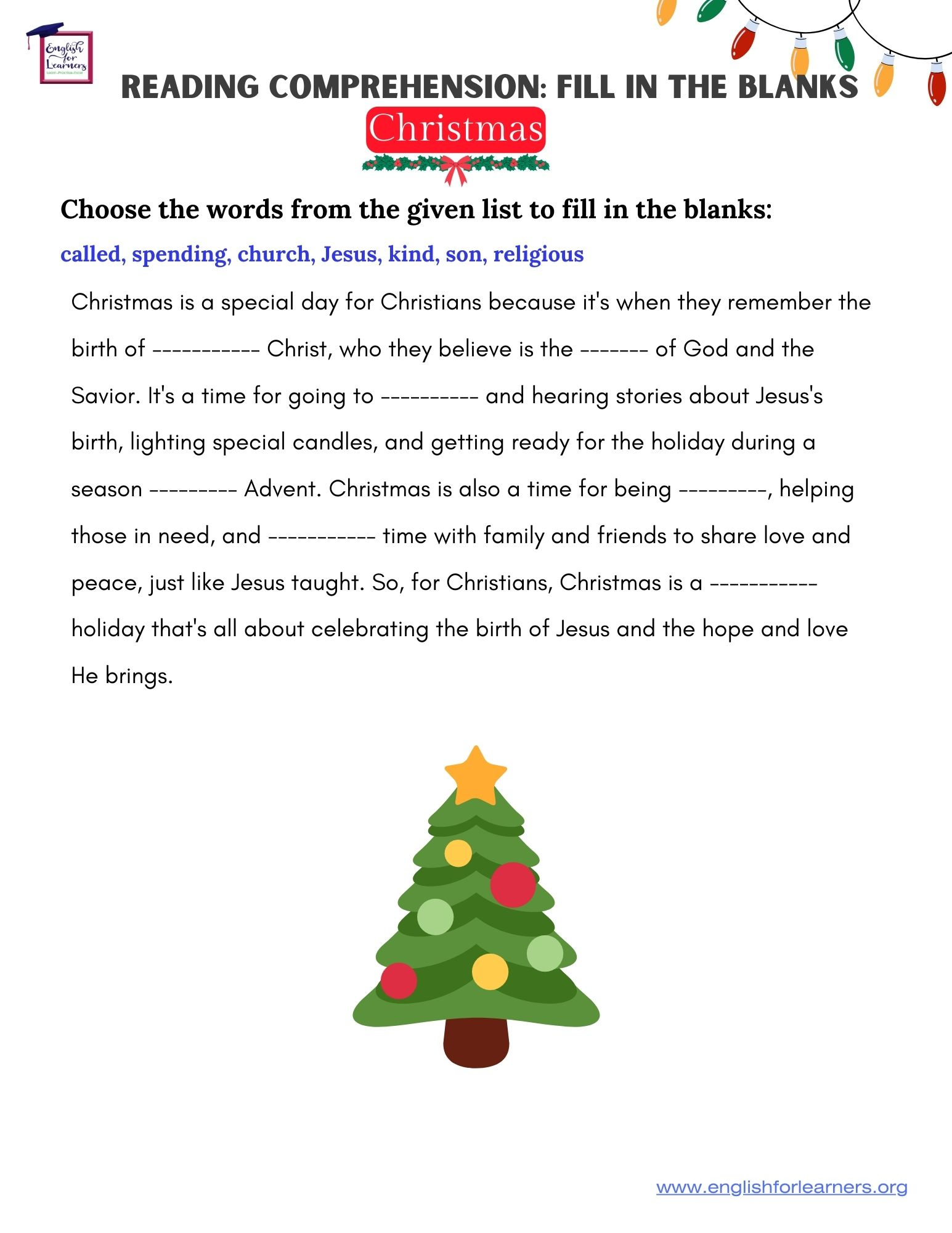 Reading Comprehension Christmas Fill In The Blanks - with Christmas Story Reading Comprehension Worksheets