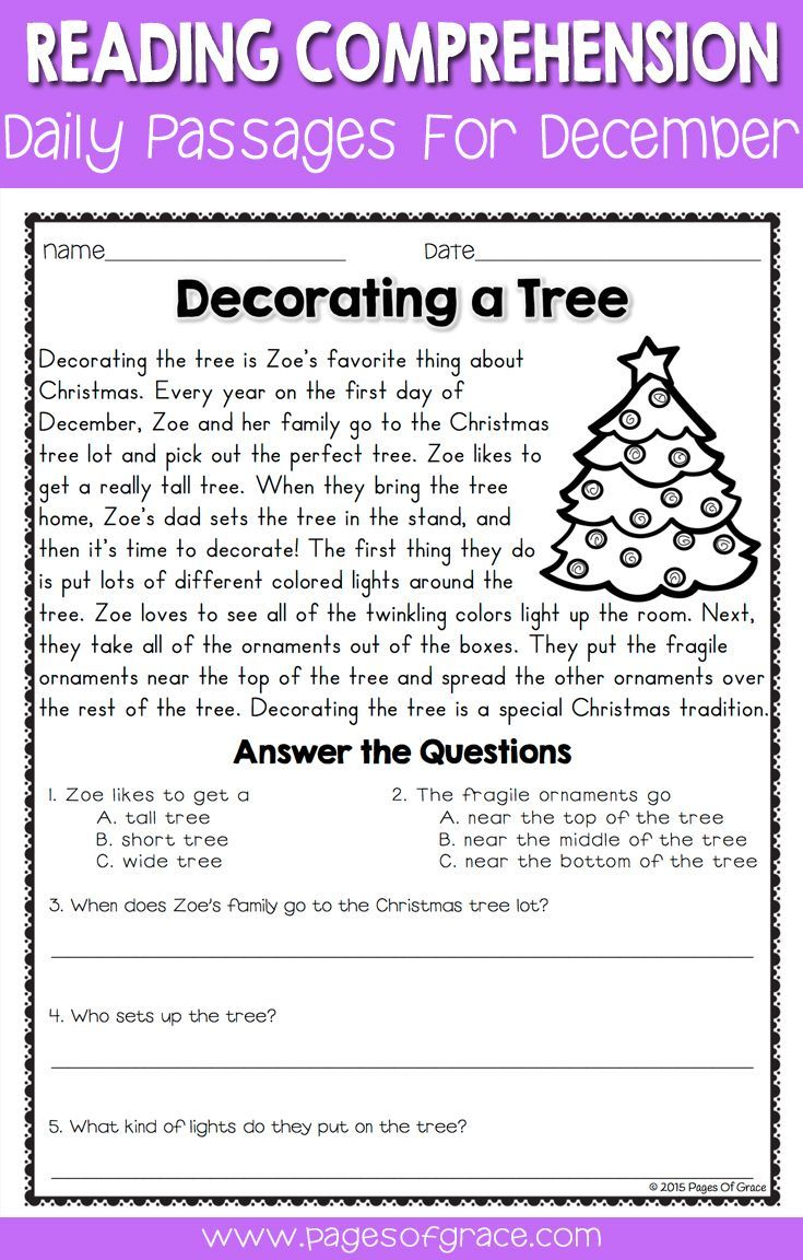 Reading Comprehension Passages And Questions For December within Christmas Story Reading Comprehension Worksheets