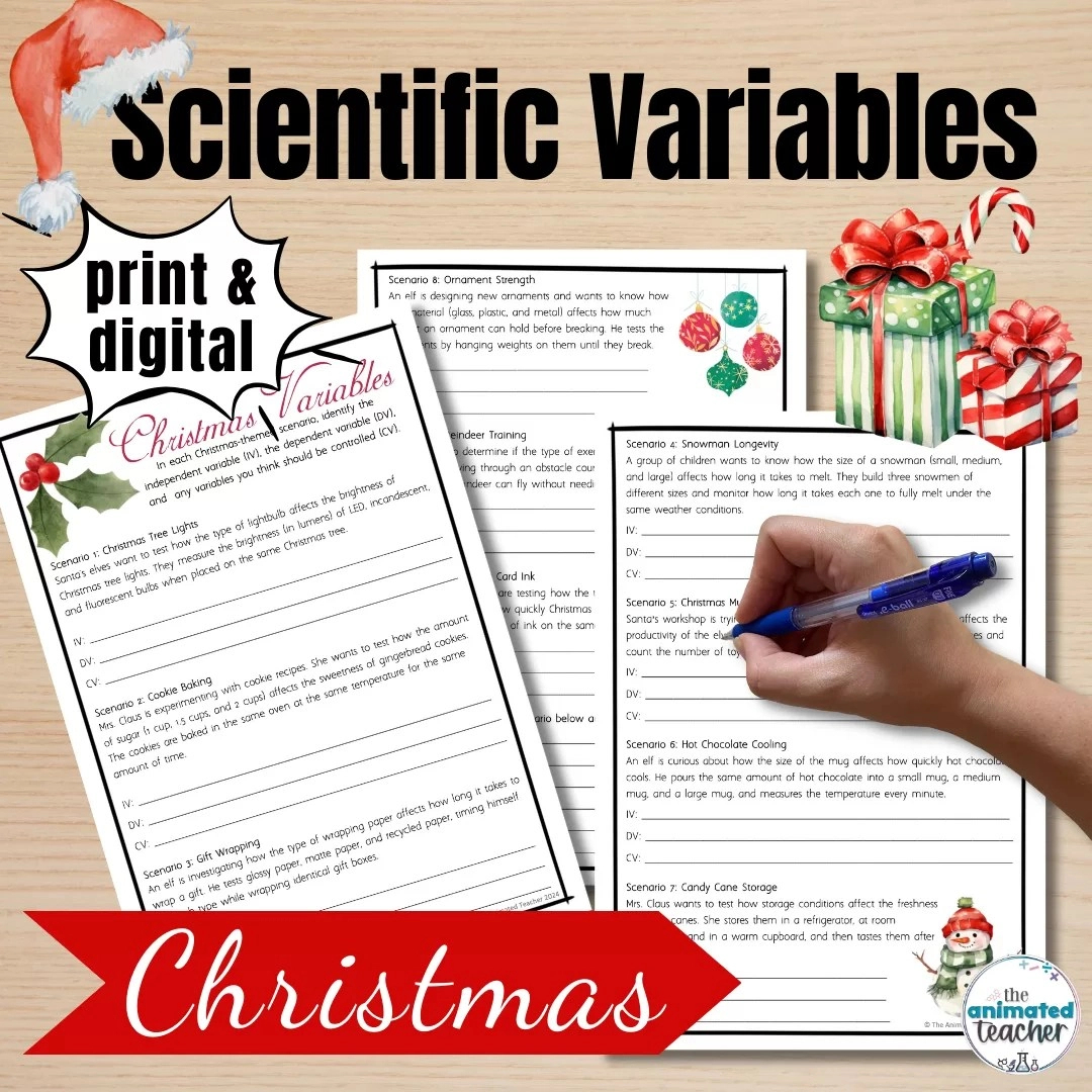 Science Christmas Worksheets Variables Printable And Digital for Christmas Chemistry Worksheets Answers