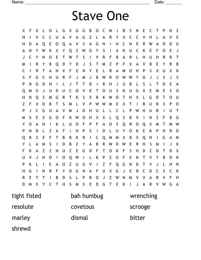 Stave One Word Search - Wordmint within A Christmas Carol Vocabulary Stave 1 Worksheets