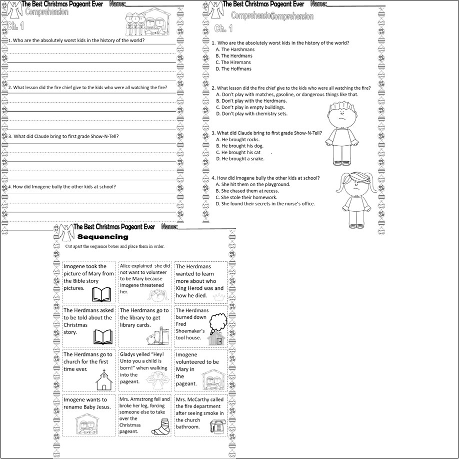 The Best Christmas Pageant Ever Reading Quiz Tests &amp;amp; Story within The Best Christmas Pageant Ever Worksheets
