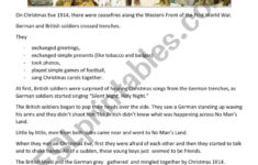 The Christmas Truce - Reading Comprehension - Esl Worksheet pertaining to Christmas Truce 1914 Worksheets