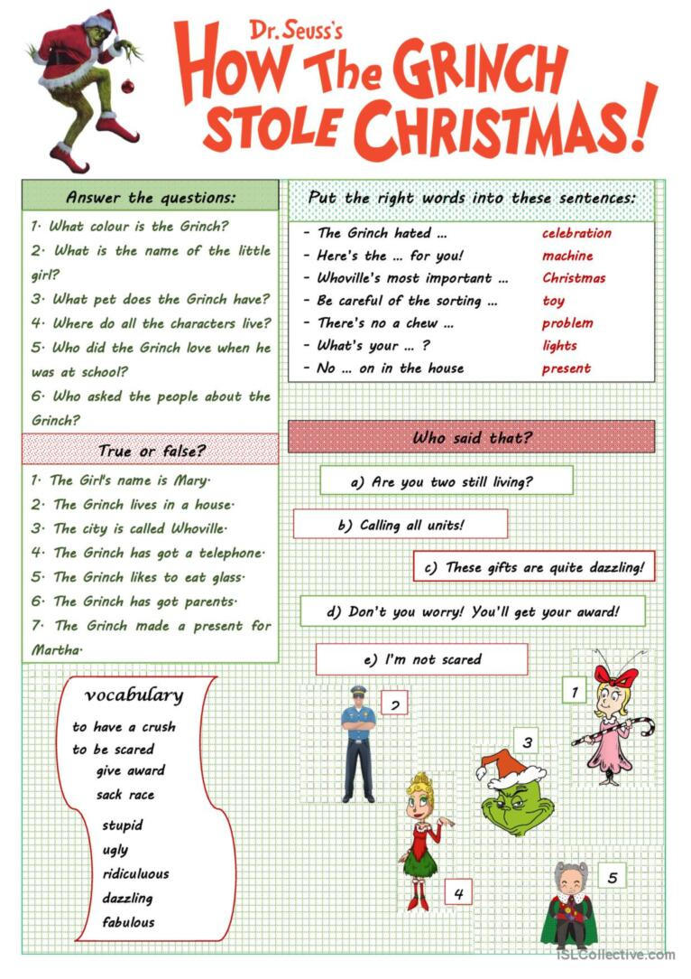 The Christmas Worksheet About  Mr…: English Esl Worksheets Pdf for How the Grinch Stole Christmas Worksheets