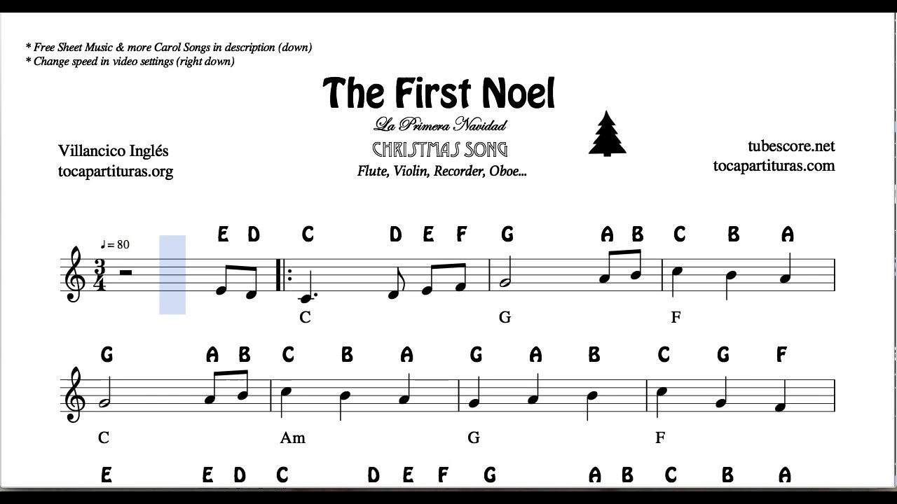 The First Noel Christmas Notes Sheet Music For Flute Violin Oboe Voice Easy  Carol Song within First Letter Of Christmas Carols Worksheets