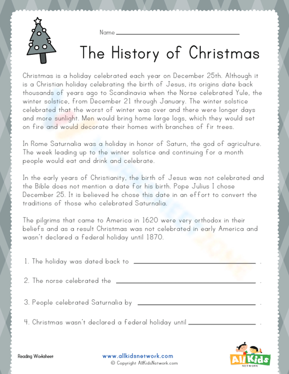 The History Of Christmas Worksheet with regard to The History Of Christmas Worksheets
