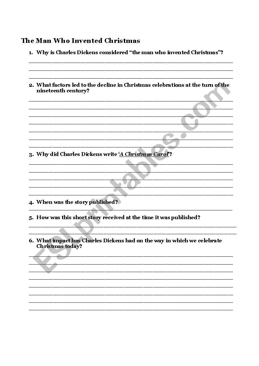 The Man Who Invented Christmas ( Charles Dickens) - Esl Worksheet in The Man Who Invented Christmas Worksheets
