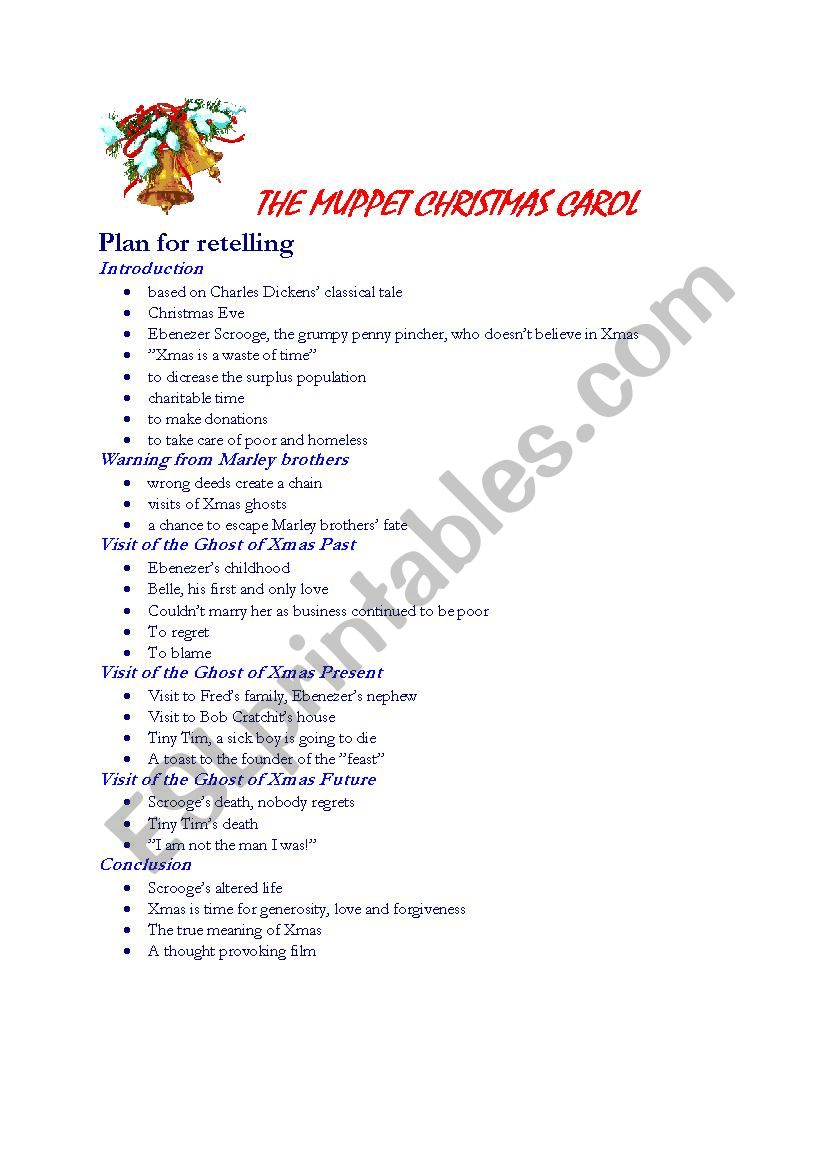 The Muppet Christmas Carol (Plan For Retelling) - Esl Worksheet inside Muppets Christmas Carol Worksheets