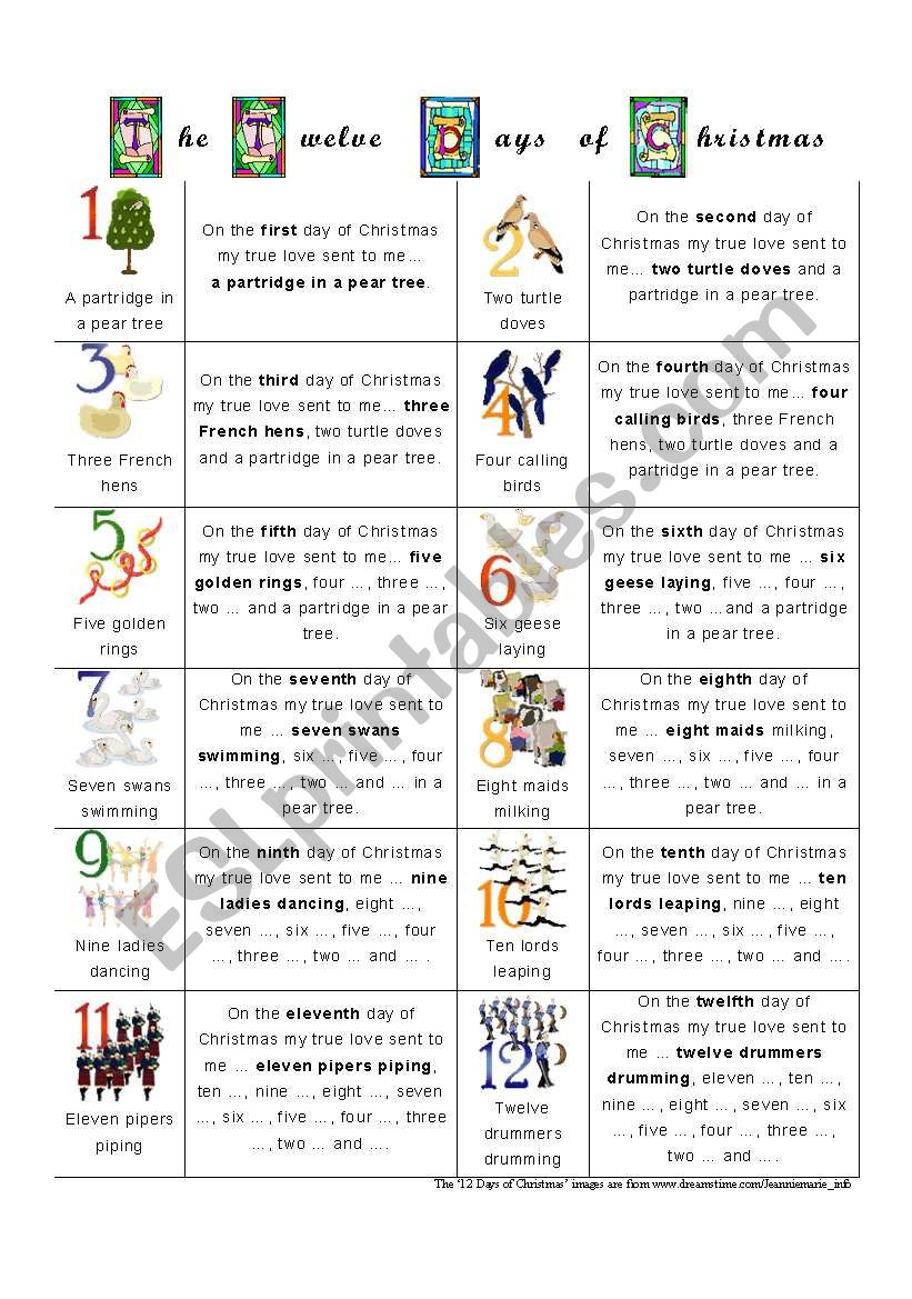 The Twelve Days Of Christmas - Esl Worksheetalien Boy regarding 12 Days of Christmas Worksheets Answers