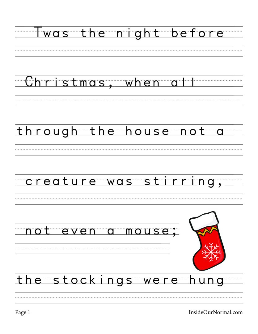 Twas The Night Before Christmas Handwriting Practice - Print with Christmas Writing Worksheets Printable
