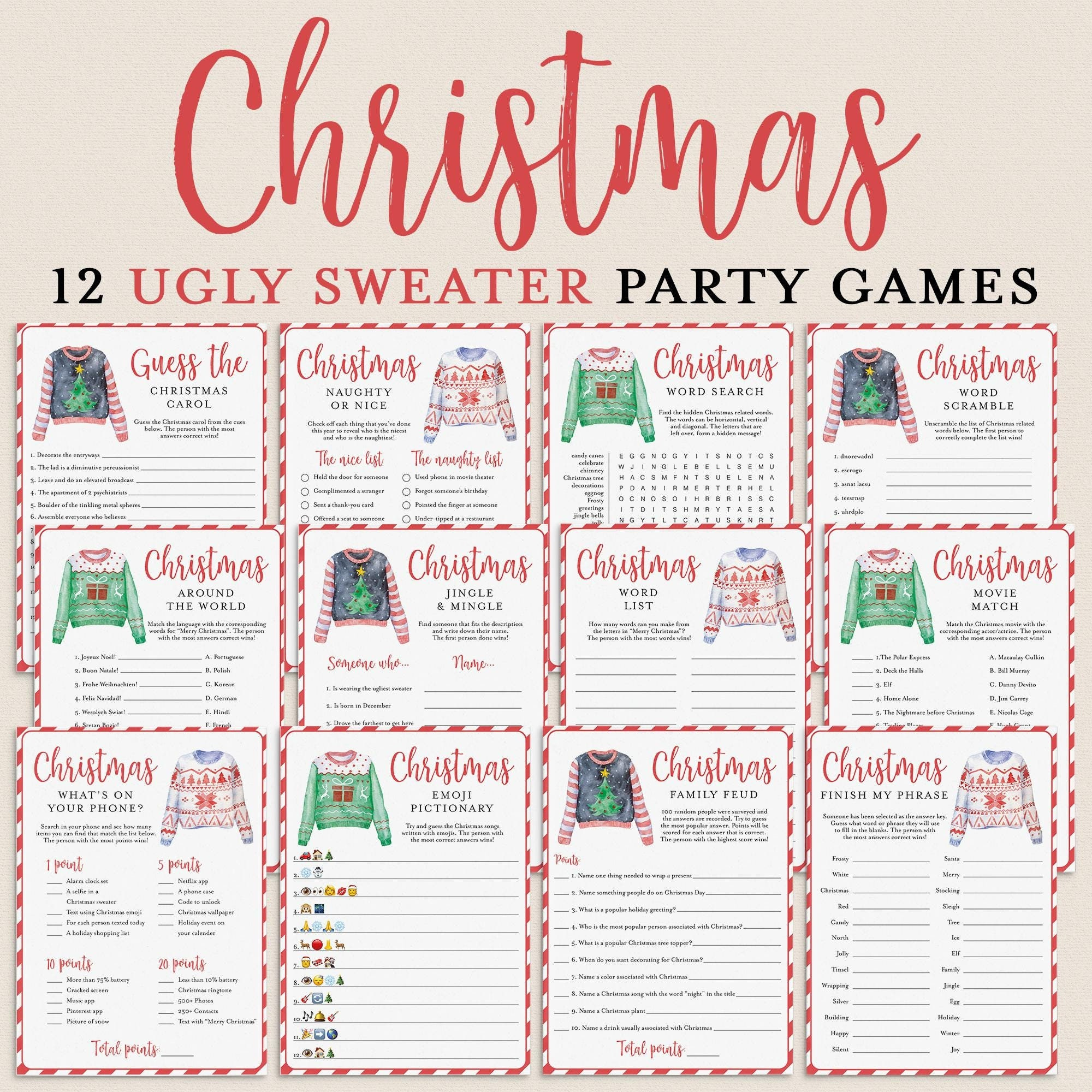Ugly Christmas Sweater Score Sheet - Etsy with Ugly Christmas Sweater Beyond the Worksheets Answers