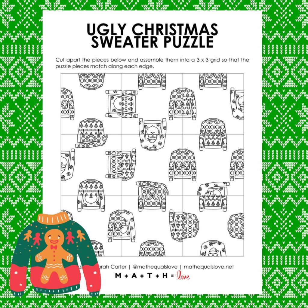 Ugly Christmas Sweater Square Edge Matching Puzzle | Math = Love in Ugly Christmas Sweater Worksheets Answer Key