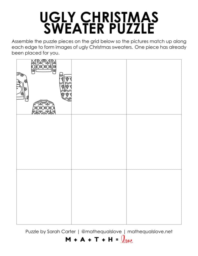 Ugly Christmas Sweater Square Edge Matching Puzzle | Math = Love pertaining to Ugly Christmas Sweater Worksheets Answer Key