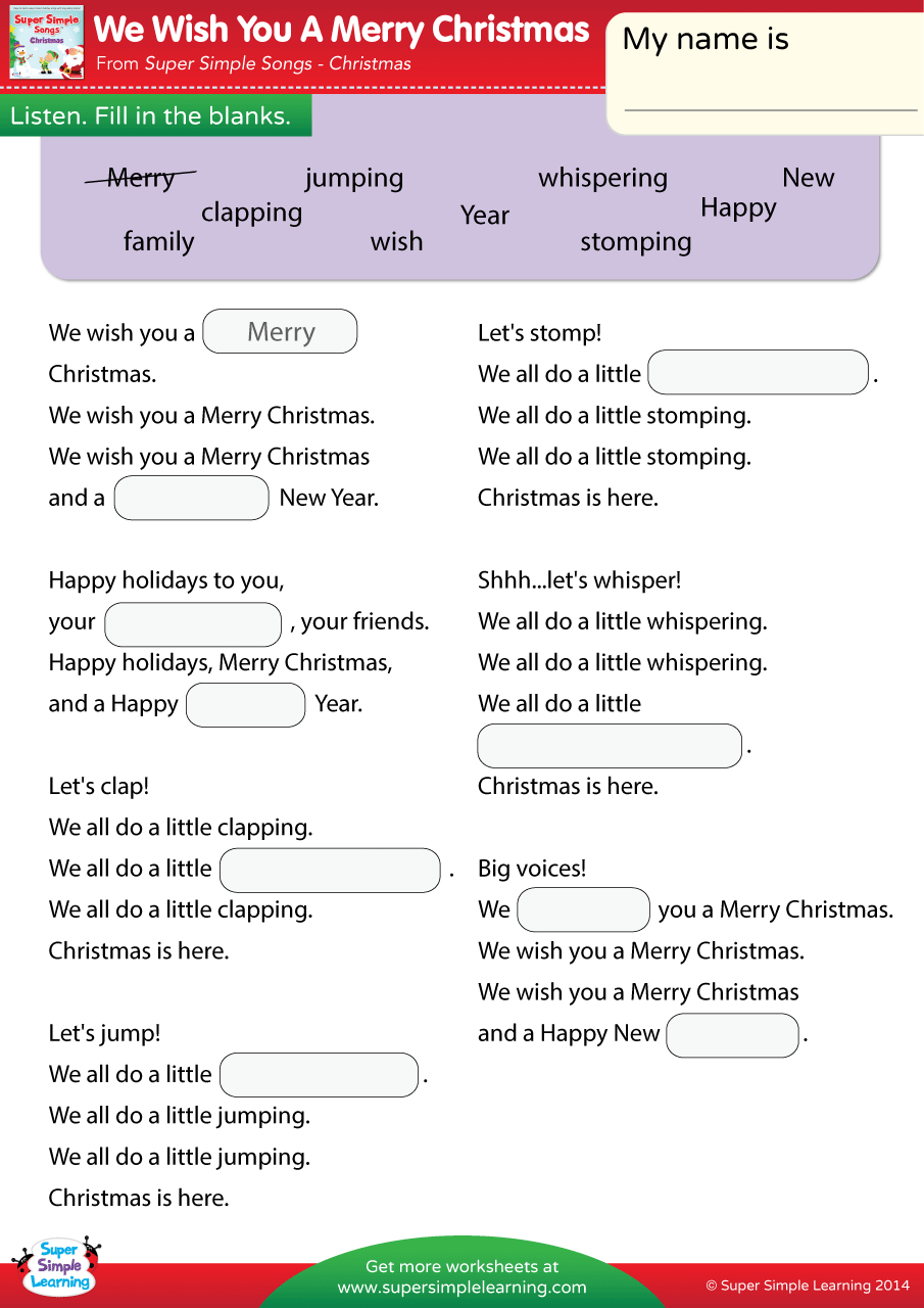 We Wish You A Merry Christmas Worksheet - Fill In The Blanks regarding Christmas Song Lyrics Worksheets