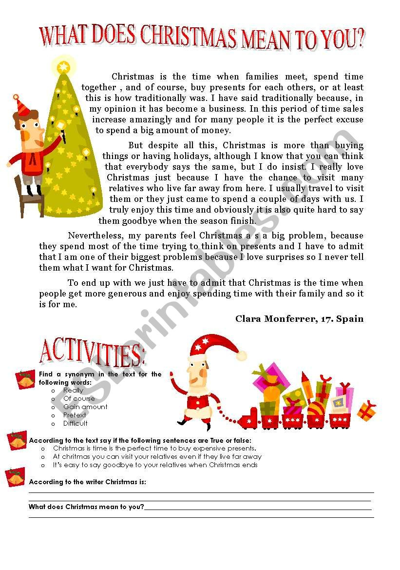 What Does Christmas Mean To You? - Esl Worksheetstupendam regarding What Does Christmas Mean To You Worksheets